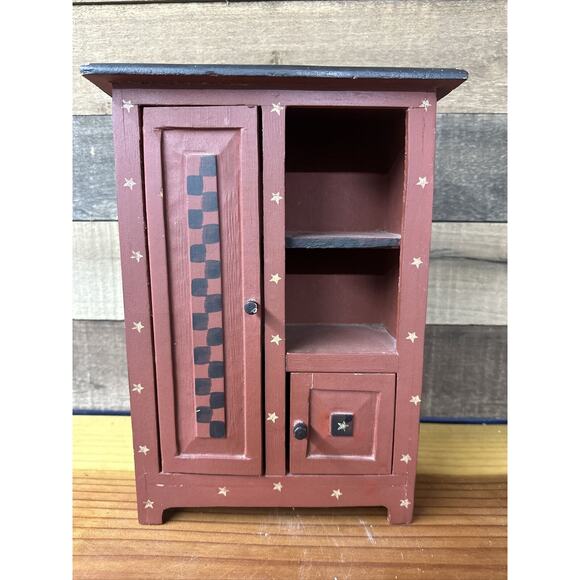 Miniature Wood Shelf Unit Farmhouse Style Tabletop 11.5” Tall - Picture 1 of 6